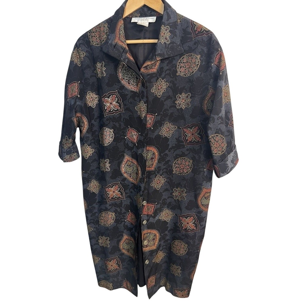 VTG Jones New York Button Up Silk Shirt Dress  Size 8